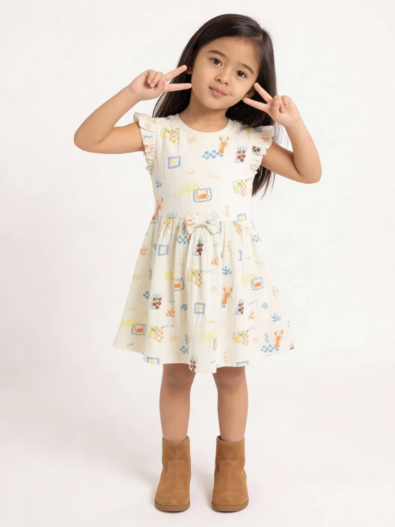 HOP Kids Girls Multicolour Printed Cotton-Blend A-Line Dress