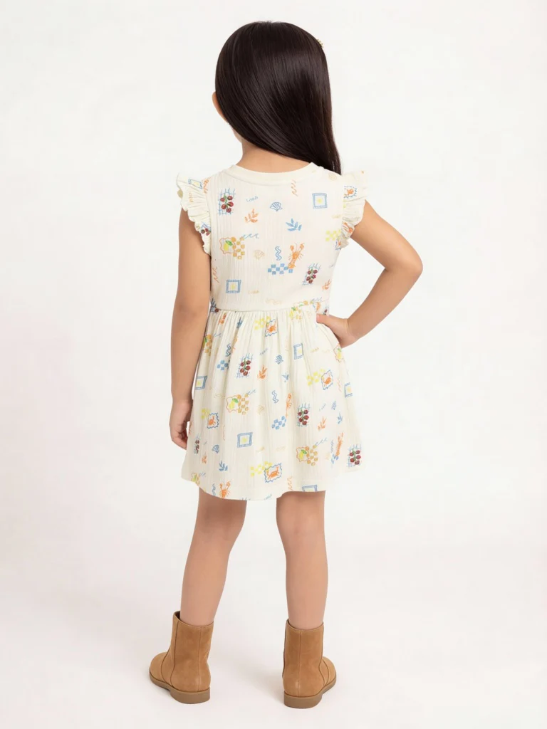 HOP Kids Girls Multicolour Printed Cotton-Blend A-Line Dress - Image 3