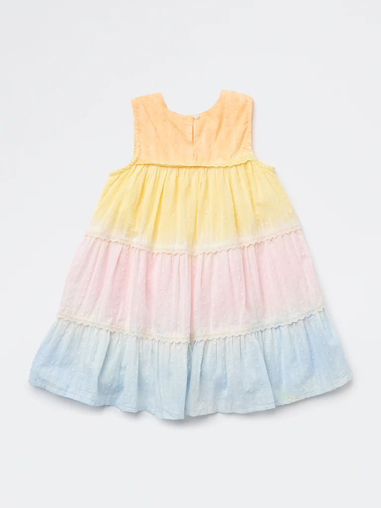HOP Kids Girls Multicolour Swiss-Embroidered Cotton Tiered Dress - Image 2