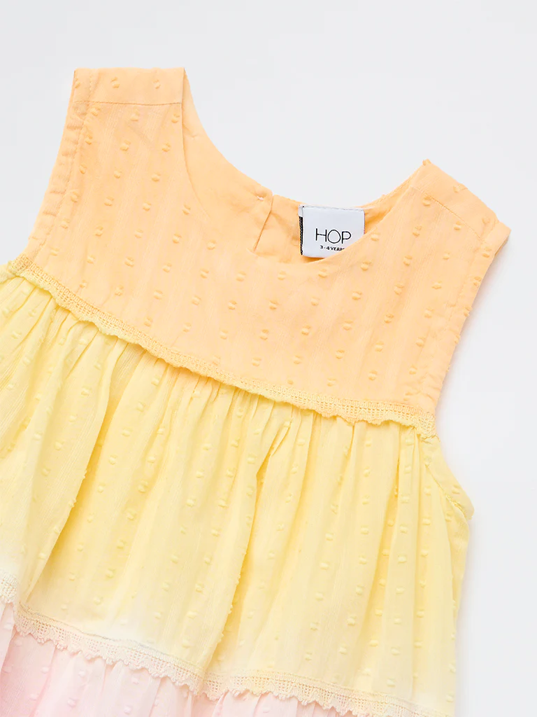 HOP Kids Girls Multicolour Swiss-Embroidered Cotton Tiered Dress - Image 3