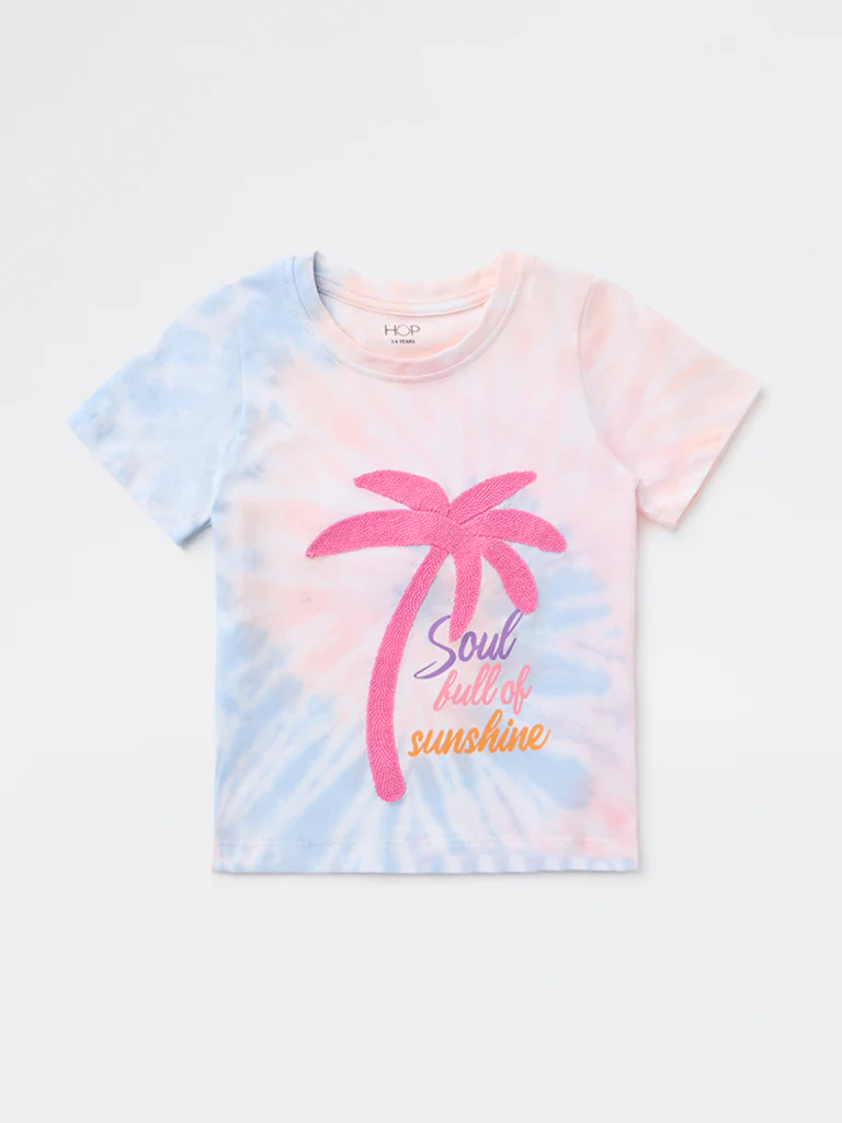 HOP Kids Girls Multicolour Tie Dye Cotton T-Shirt - Image 4