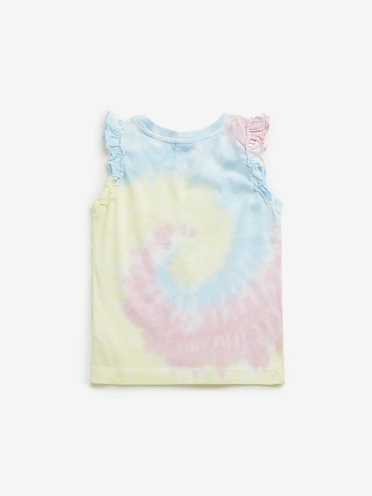 HOP Kids Girls Multicolour Tie-Dye Cotton Top - Image 3