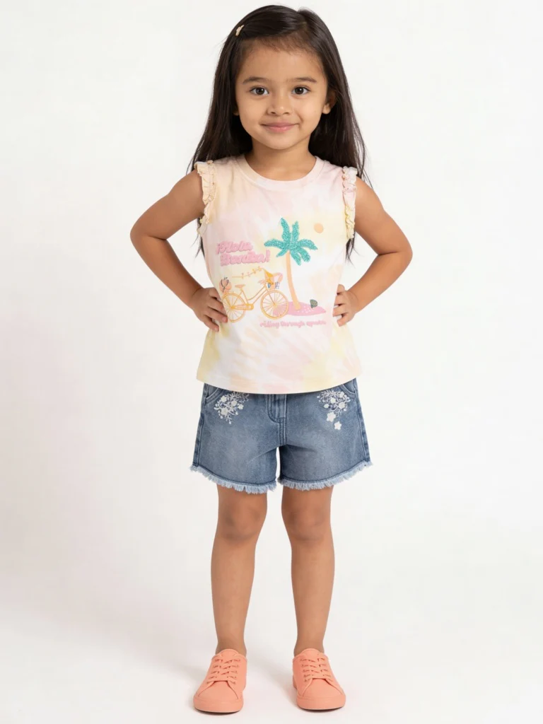 HOP Kids Girls Multicolour Tie-Dye Cotton Top