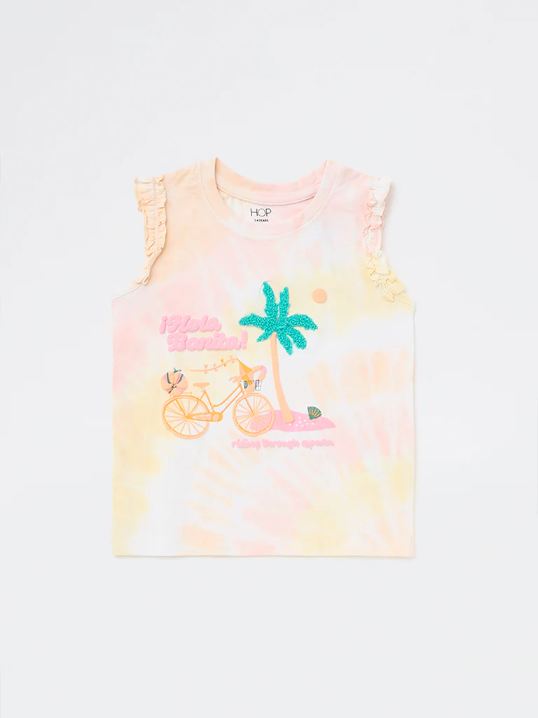 HOP Kids Girls Multicolour Tie-Dye Cotton Top - Image 4