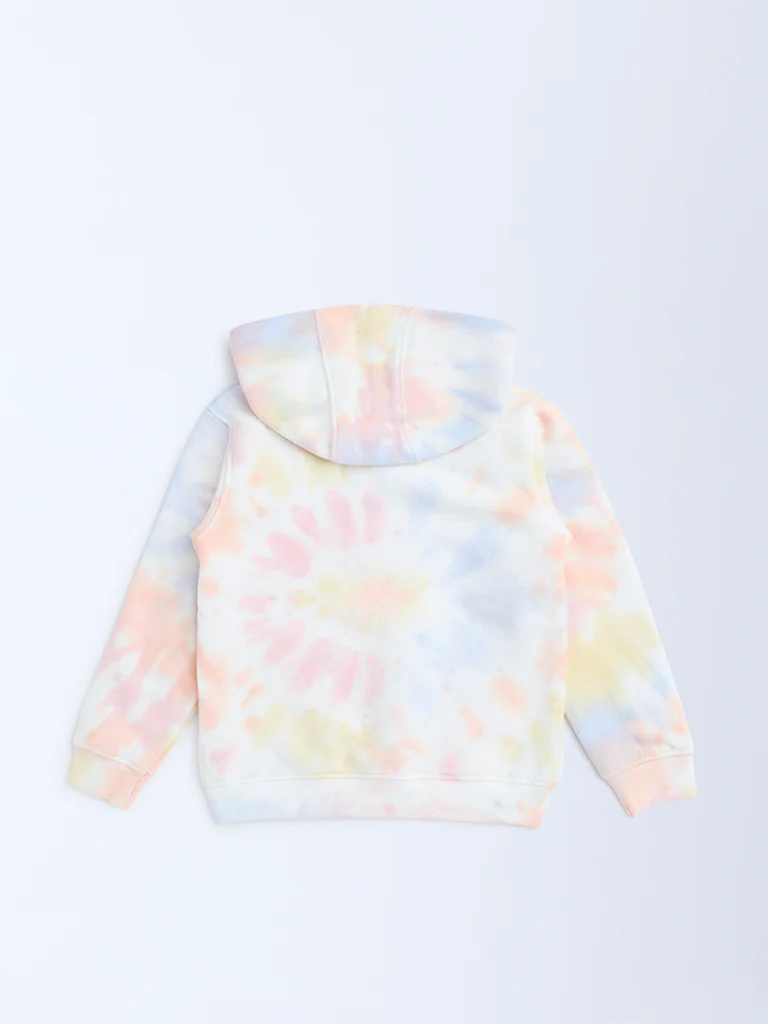 HOP Kids Girls Multicolour Tie-Dye Design Cotton-Blend Hoodie - Image 4