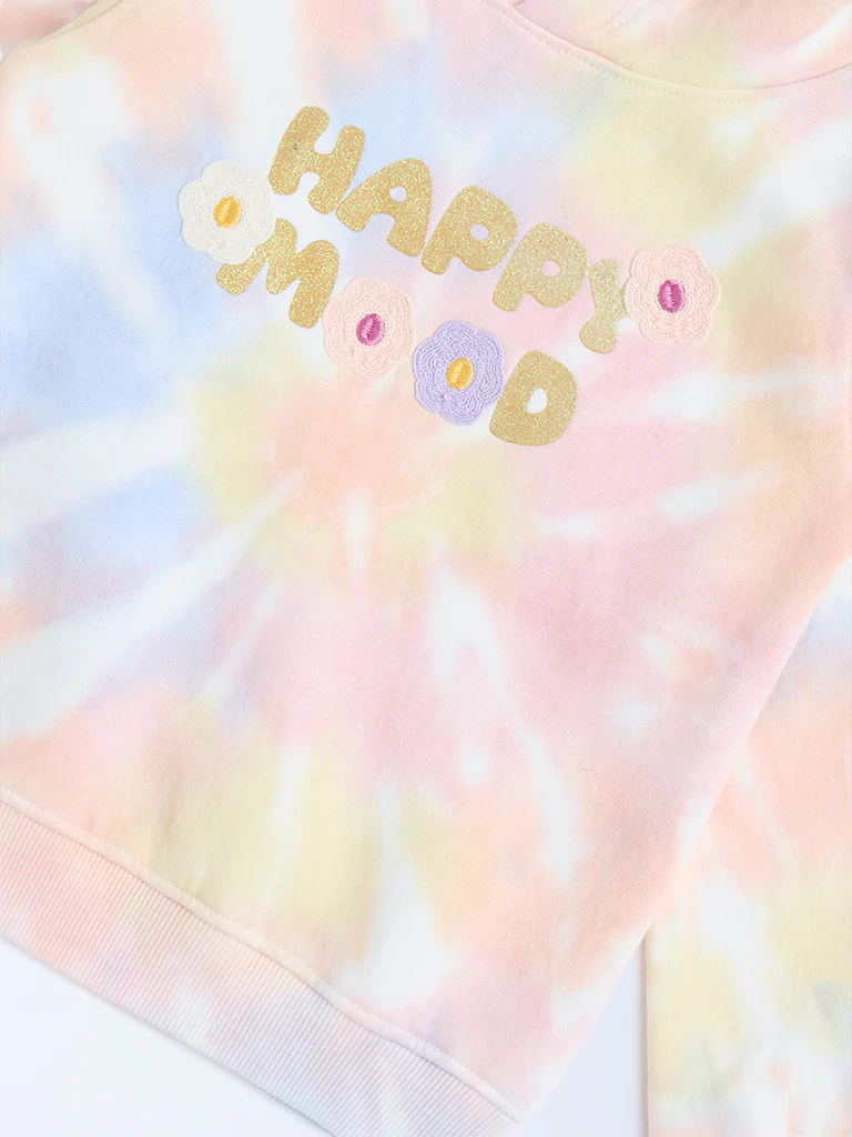 HOP Kids Girls Multicolour Tie-Dye Design Cotton-Blend Hoodie - Image 5