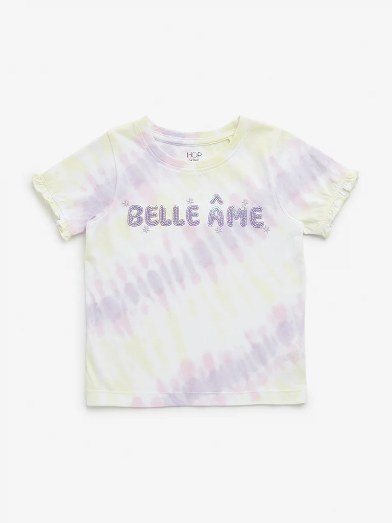 HOP Kids Girls Multicolour Tie-Dye Design Cotton T-Shirt