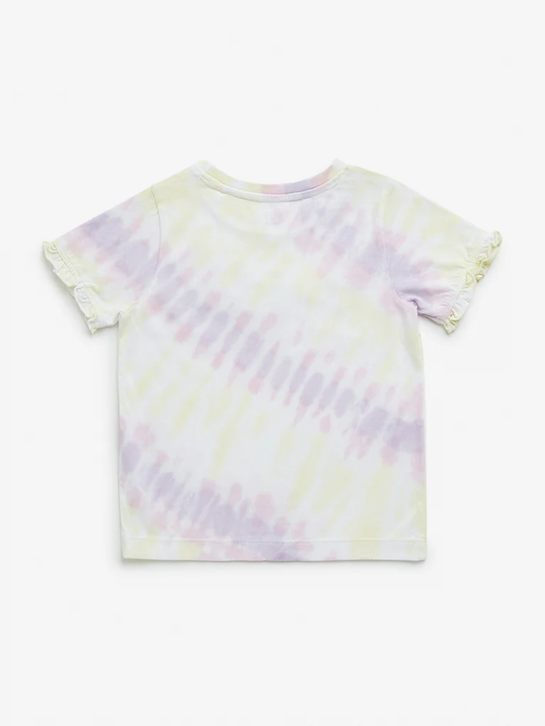 HOP Kids Girls Multicolour Tie-Dye Design Cotton T-Shirt - Image 3