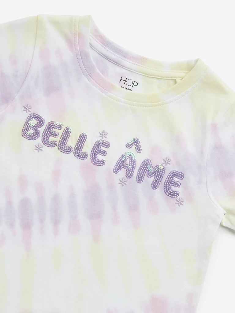 HOP Kids Girls Multicolour Tie-Dye Design Cotton T-Shirt - Image 4