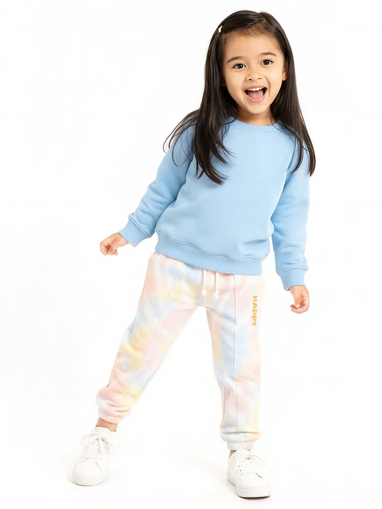 HOP Kids Girls Multicolour Tie-Dye High-Rise Cotton-Blend Joggers