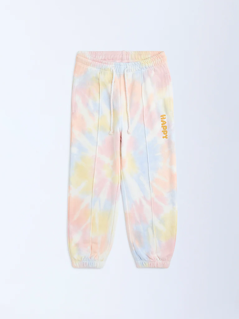 HOP Kids Girls Multicolour Tie-Dye High-Rise Cotton-Blend Joggers - Image 4