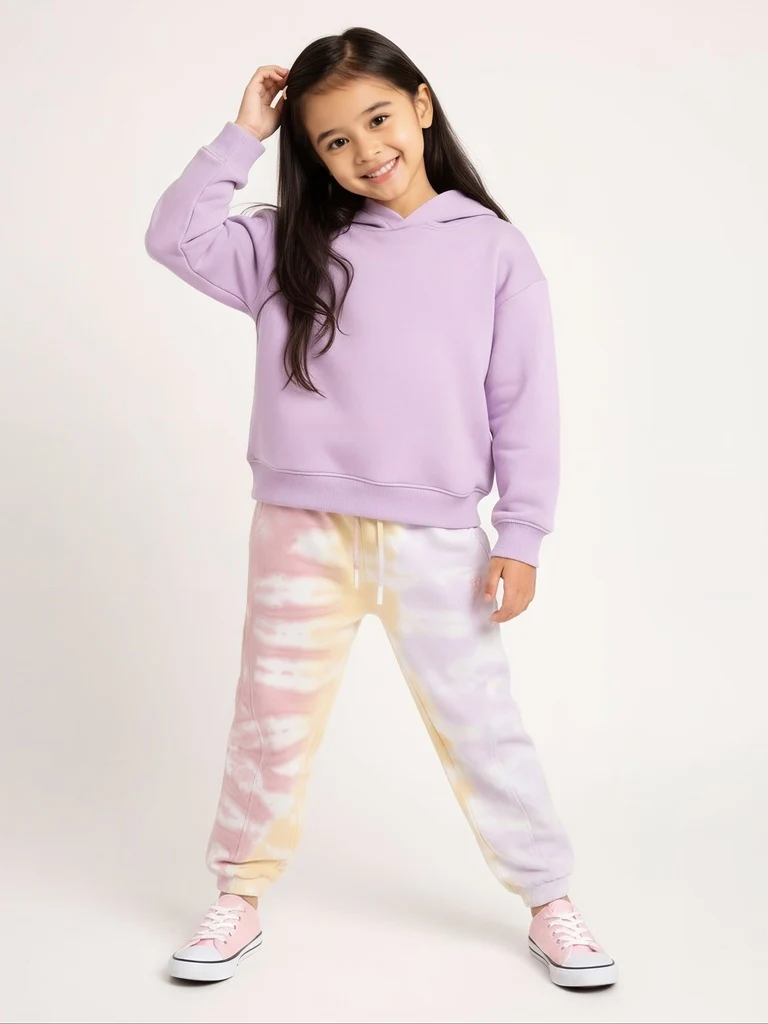 HOP Kids Girls Multicolour Tie-Dye High-Rise Cotton-Blend Joggers