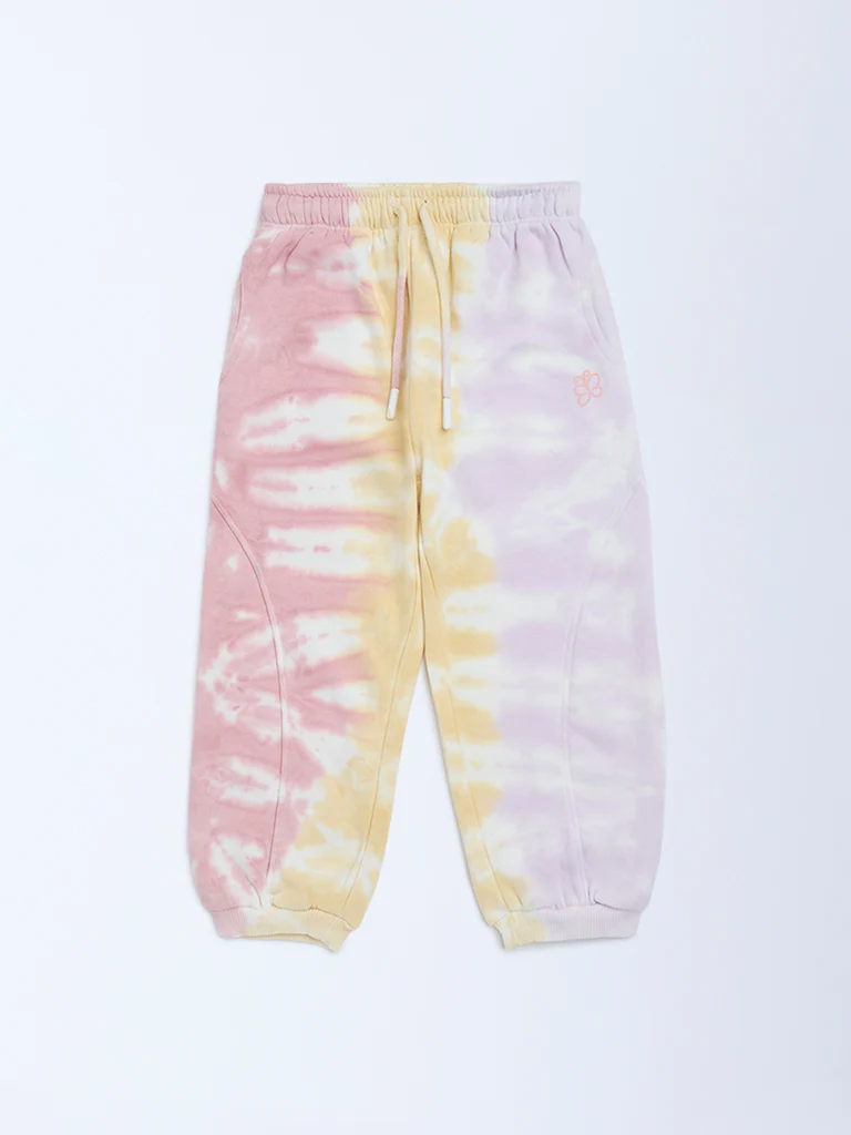 HOP Kids Girls Multicolour Tie-Dye High-Rise Cotton-Blend Joggers - Image 4