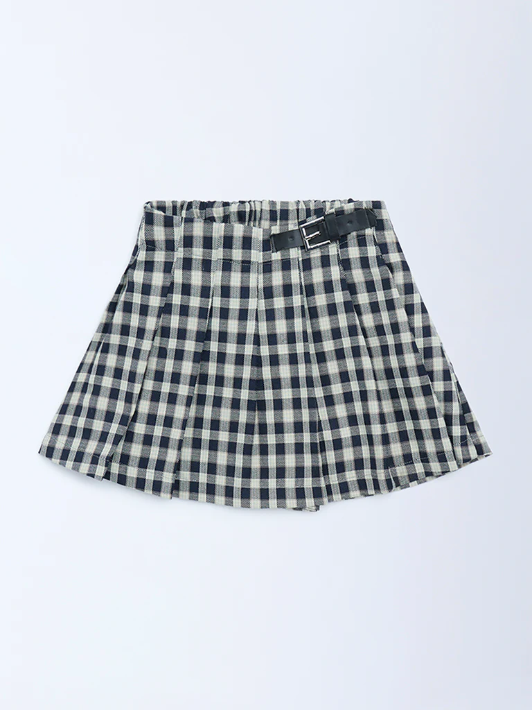 HOP Kids Girls Navy Checkered High-Rise Skirt - Image 2