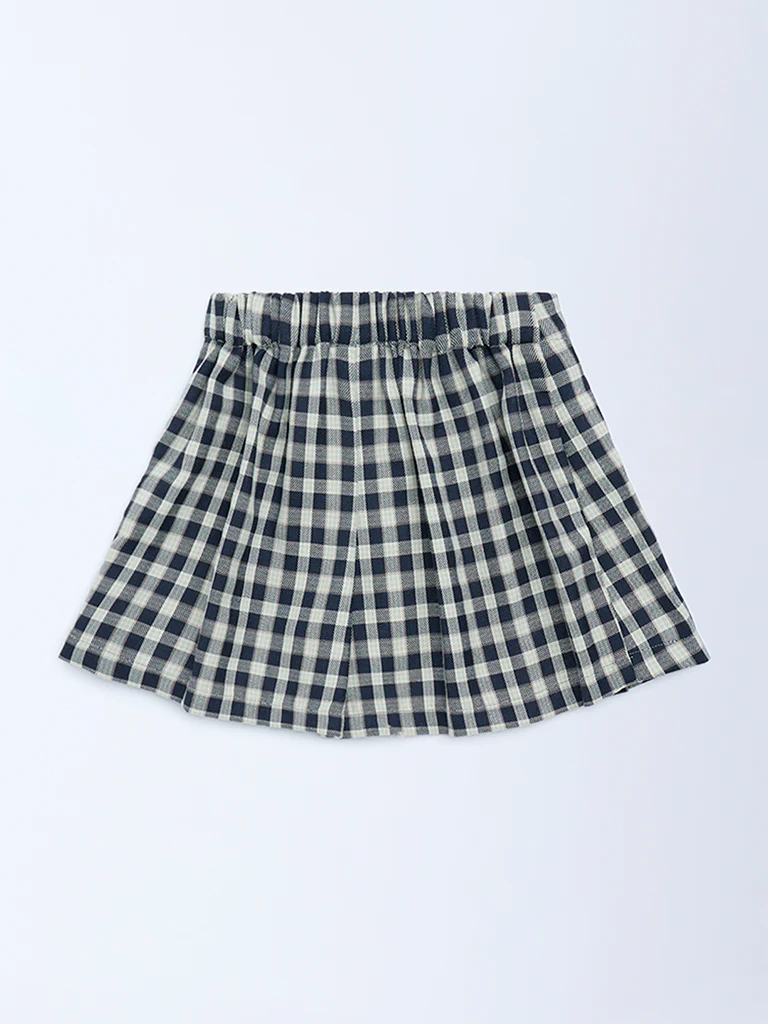 HOP Kids Girls Navy Checkered High-Rise Skirt - Image 3