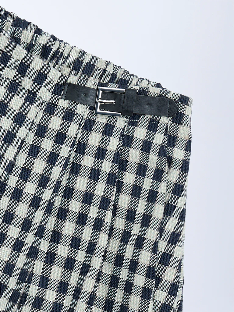 HOP Kids Girls Navy Checkered High-Rise Skirt - Image 4