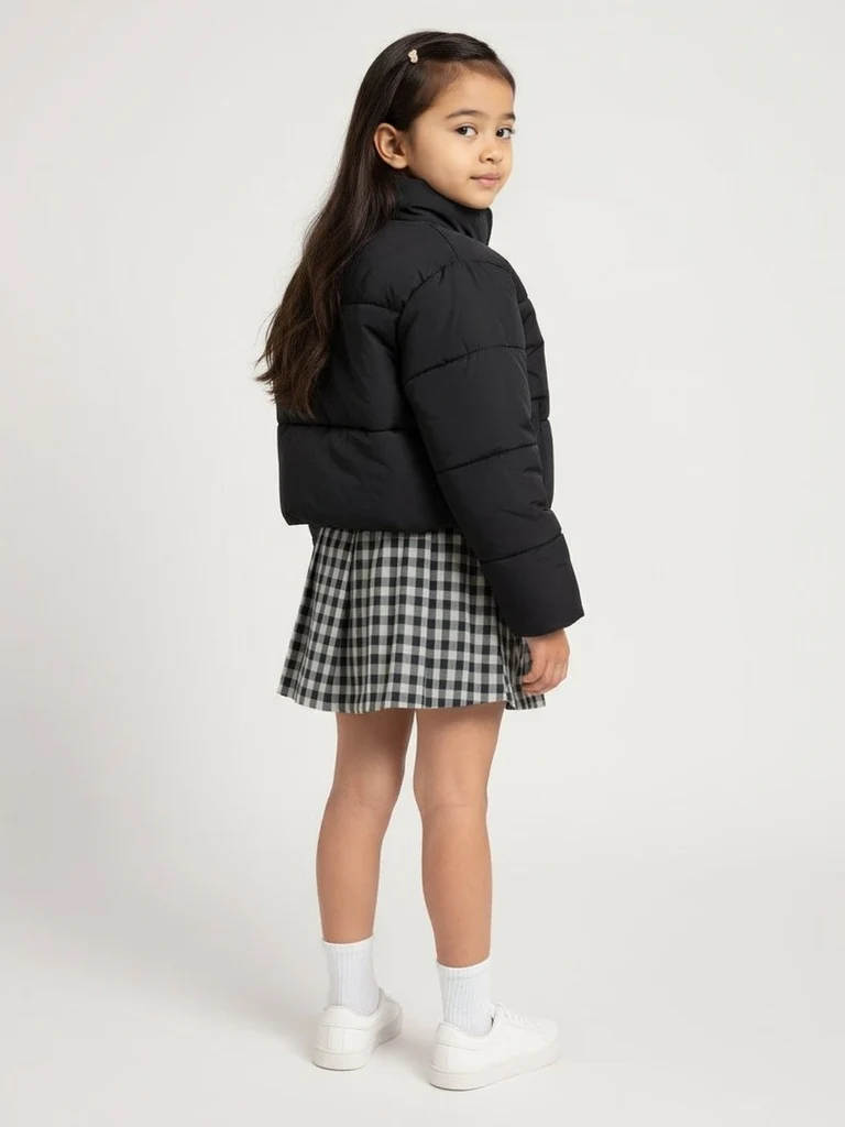 HOP Kids Girls Navy Checkered High-Rise Skirt - Image 5