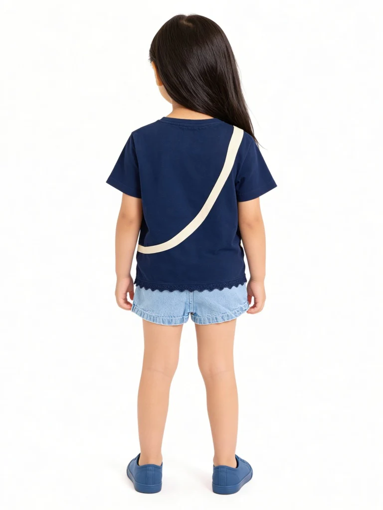 HOP Kids Girls Navy Pouch Detailed Cotton T-Shirt - Image 2