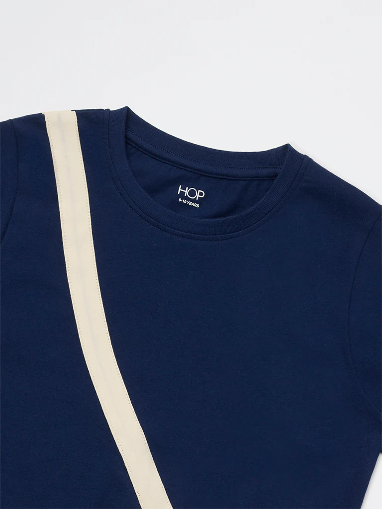 HOP Kids Girls Navy Pouch Detailed Cotton T-Shirt - Image 5