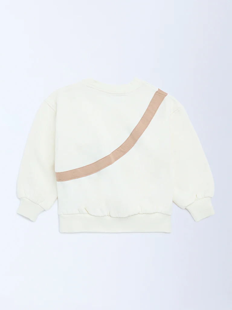 HOP Kids Girls Off-White Animal Design Cotton-Blend Sweatshirt - Image 3