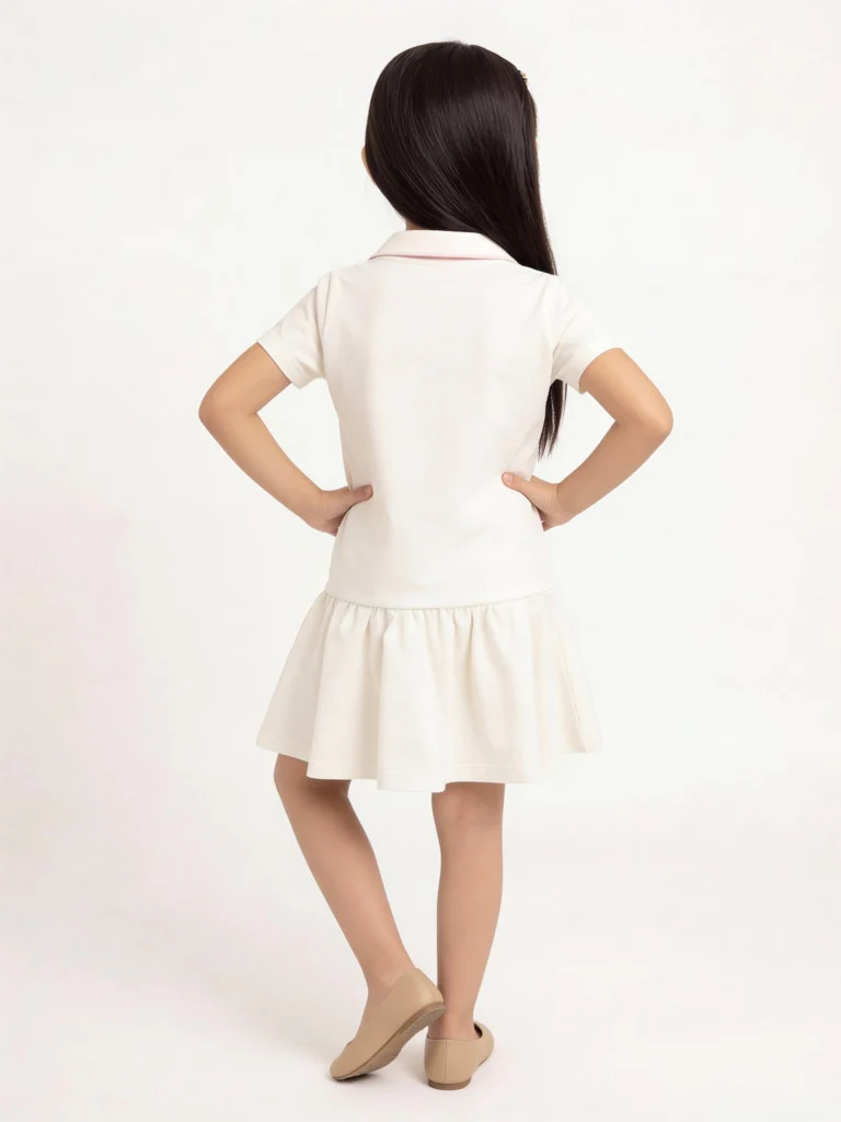 HOP Kids Girls Off-White Bow Detailed Cotton Shirt Dress - Image 2