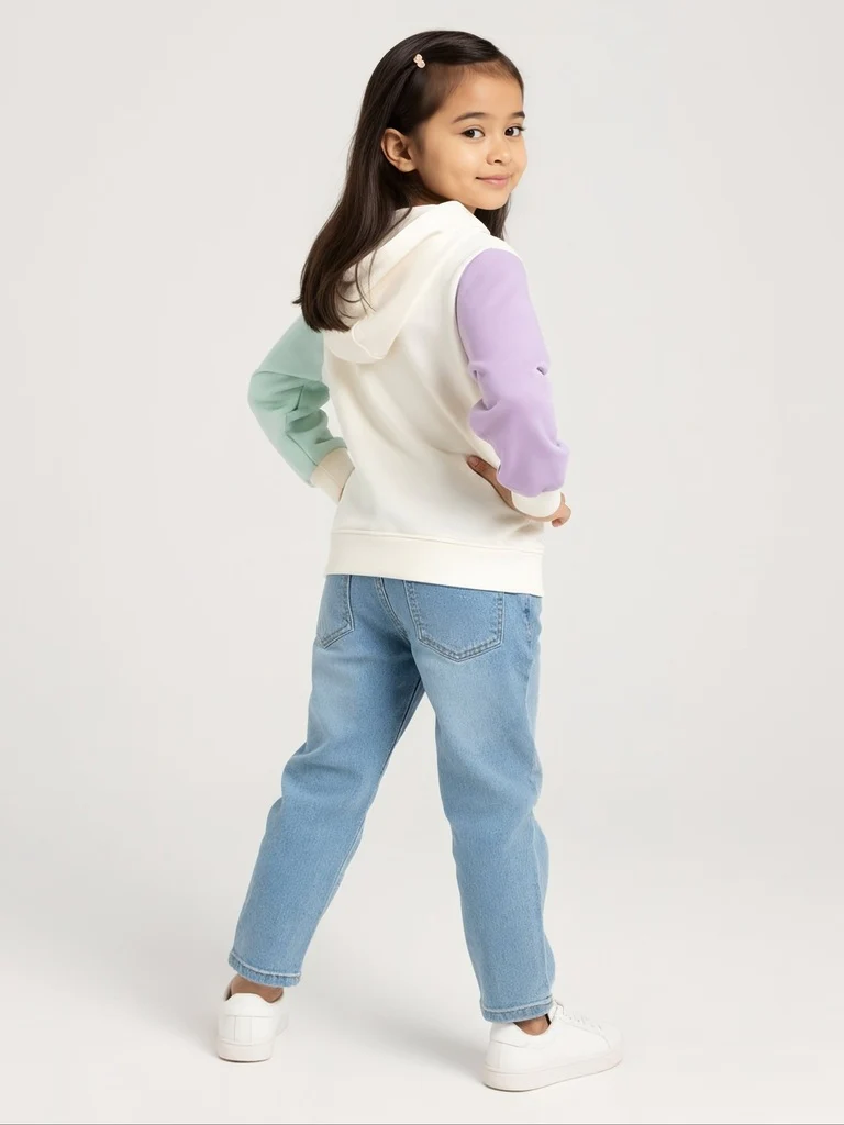 HOP Kids Girls Off-White Colour-Blocked Hoodie - Image 3