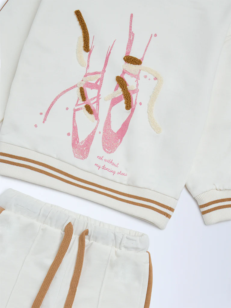 HOP Kids Girls Off-White Cotton-Blend Co-ord Set - Image 5