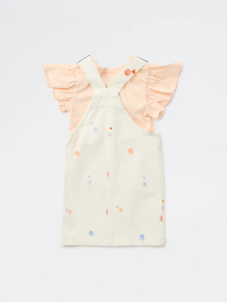 HOP Kids Girls Off-White Cotton Pinafore and T-Shirt Set - Image 4