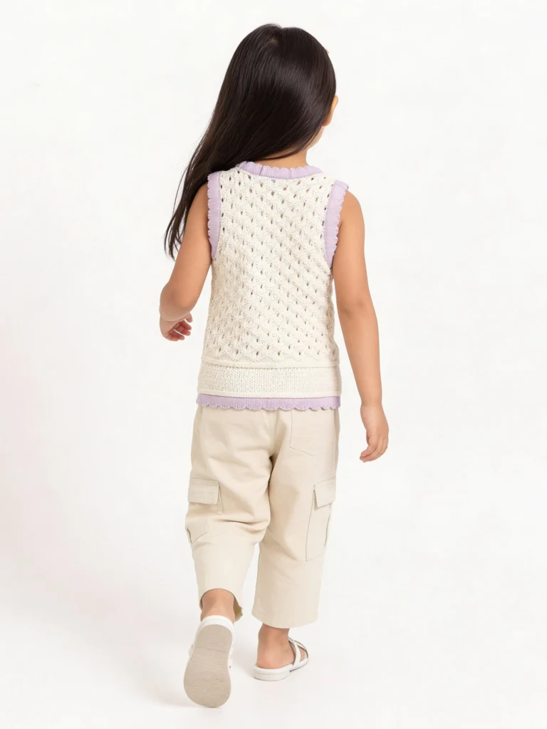HOP Kids Girls Off-White Crochet-Knitted Cotton Top - Image 2
