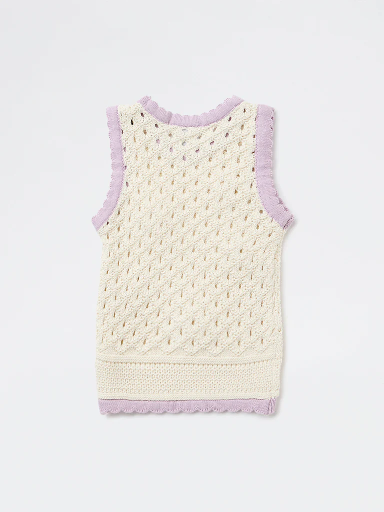 HOP Kids Girls Off-White Crochet-Knitted Cotton Top - Image 4