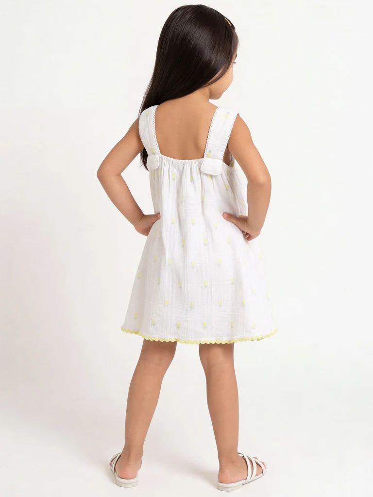HOP Kids Girls Off-White Embroidered Cotton-Blend Dress - Image 2