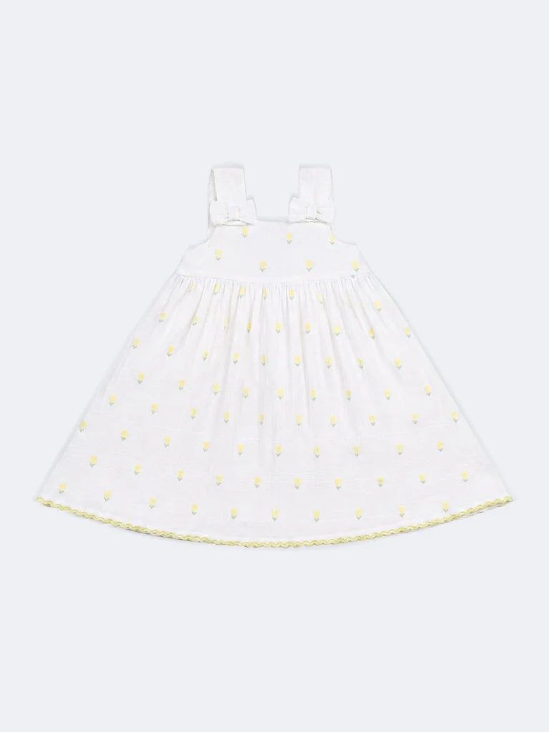 HOP Kids Girls Off-White Embroidered Cotton-Blend Dress - Image 3