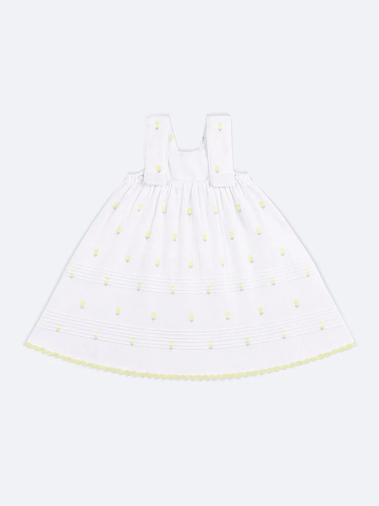 HOP Kids Girls Off-White Embroidered Cotton-Blend Dress - Image 4