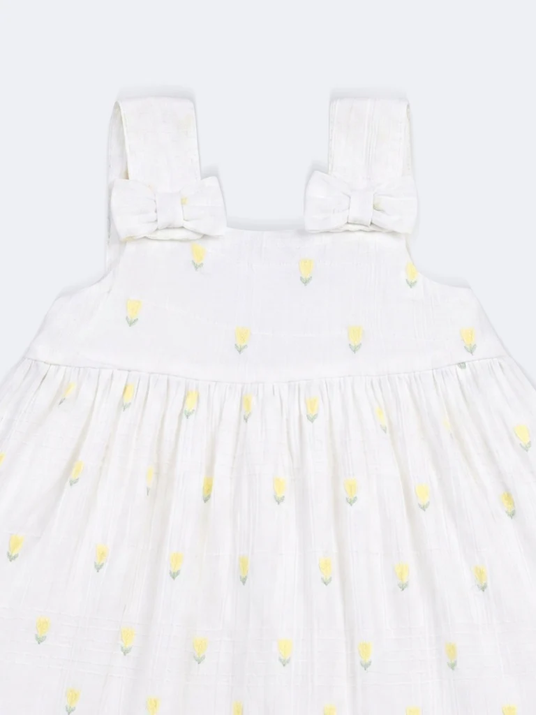 HOP Kids Girls Off-White Embroidered Cotton-Blend Dress - Image 5
