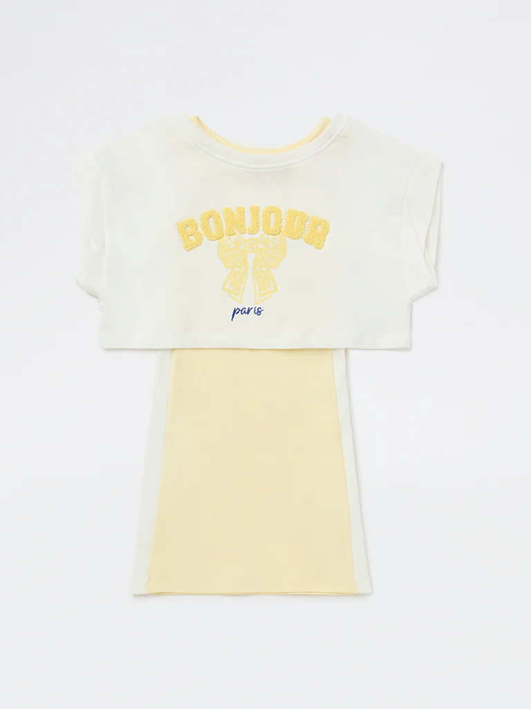 HOP Kids Girls Off-White Embroidered Cotton-Blend T-Shirt and Dress Set - Image 3