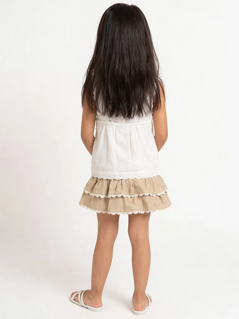 HOP Kids Girls Off-White Embroidered Cotton-Blend Top - Image 2