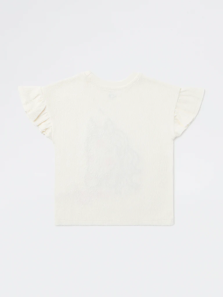 HOP Kids Girls Off-White Embroidered Cotton Top - Image 4