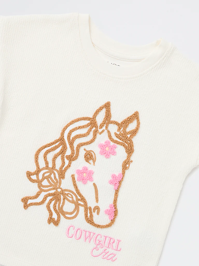 HOP Kids Girls Off-White Embroidered Cotton Top - Image 5
