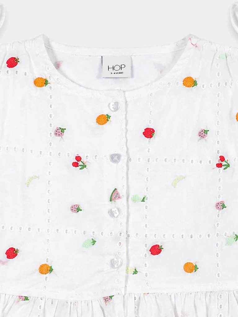 HOP Kids Girls Off-White Embroidered Cotton Top and Shorts Set - Image 5