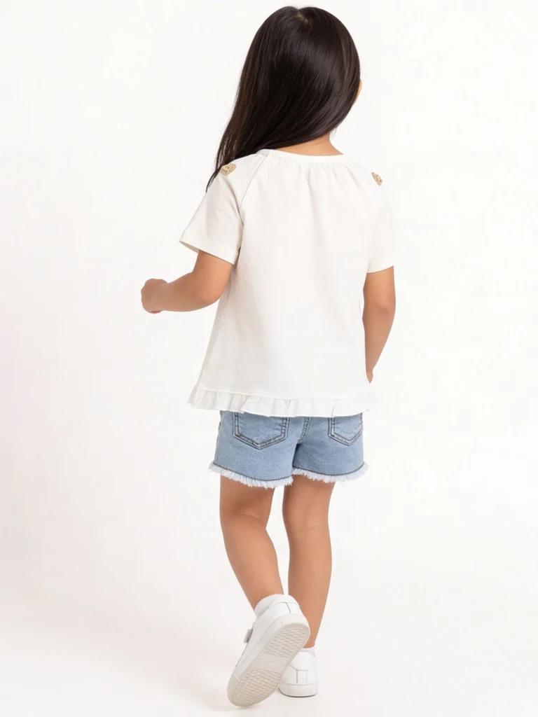 HOP Kids Girls Off-White Embroidered Crocheted Cotton Top - Image 2