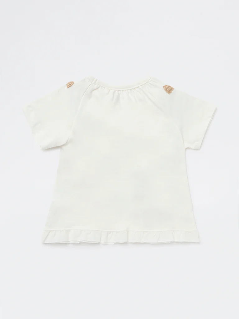 HOP Kids Girls Off-White Embroidered Crocheted Cotton Top - Image 4