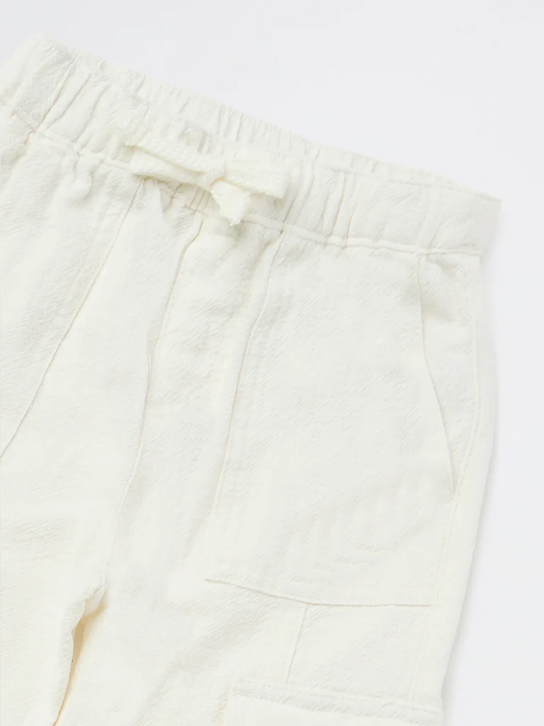 HOP Kids Girls Off-White Embroidered High-Rise Cotton Trousers - Image 6