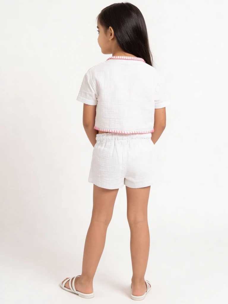 HOP Kids Girls Off-White Floral Cotton Shirt and Shorts Set - Image 2