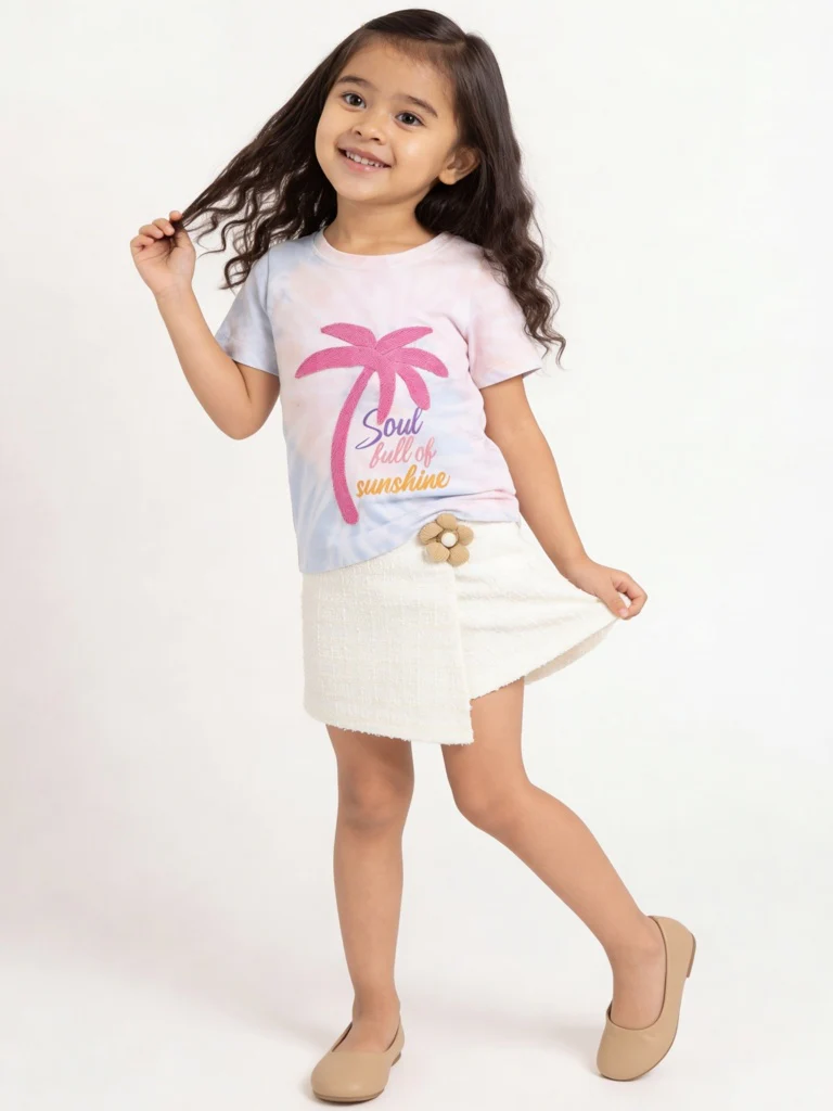 HOP Kids Girls Off-White Floral-Detailed Jacquard Skorts