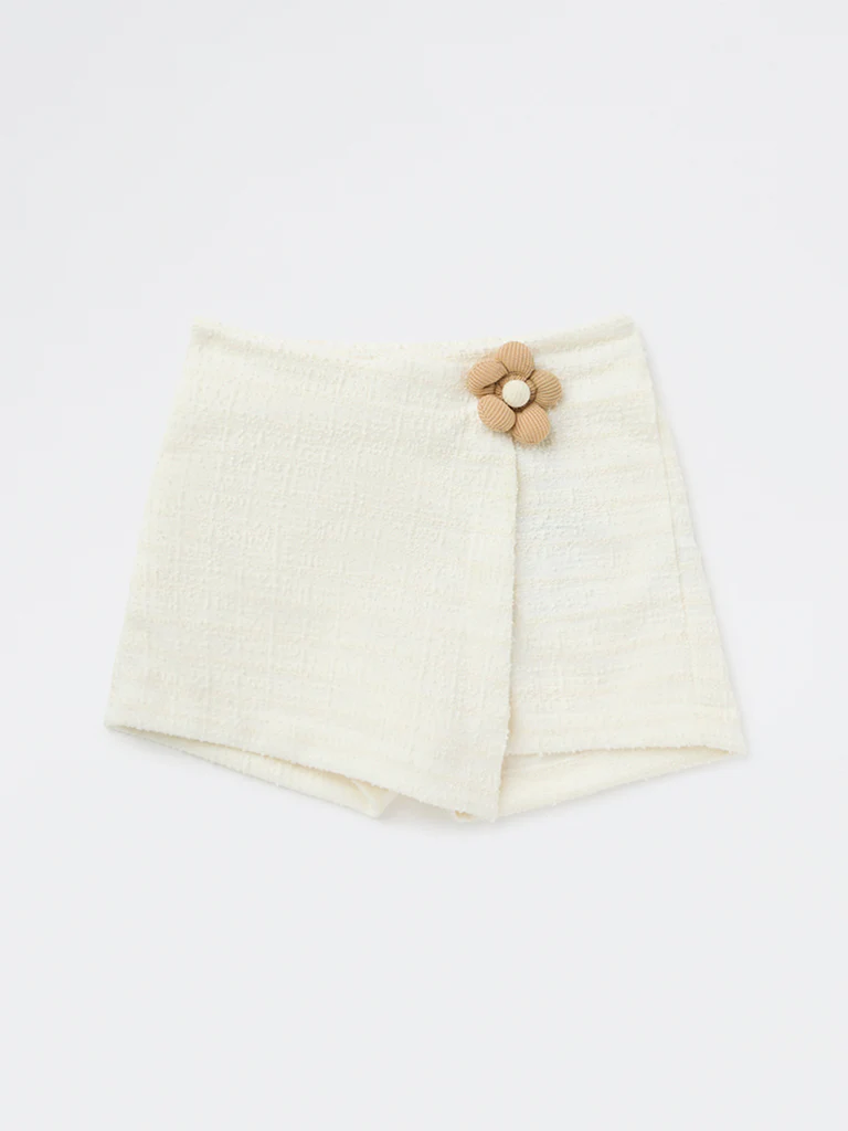 HOP Kids Girls Off-White Floral-Detailed Jacquard Skorts - Image 3