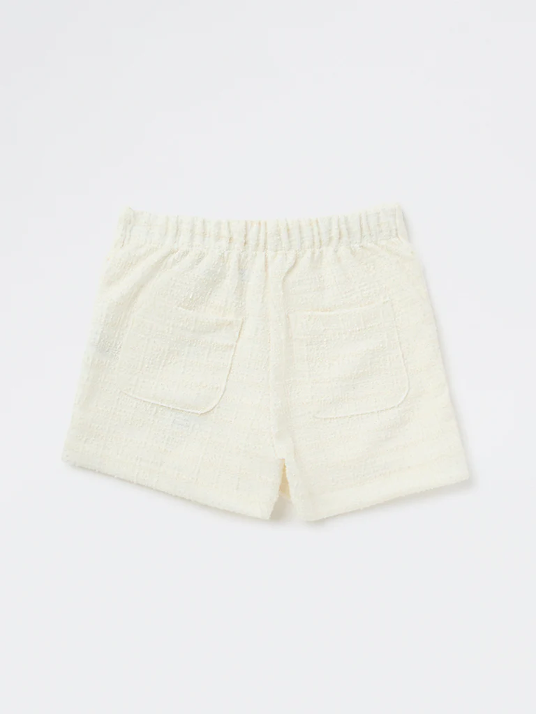 HOP Kids Girls Off-White Floral-Detailed Jacquard Skorts - Image 4