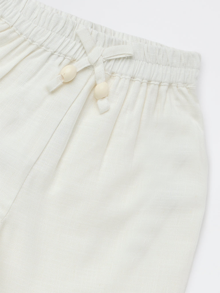 HOP Kids Girls Off-White Floral Embroidered High-Rise Pants - Image 5