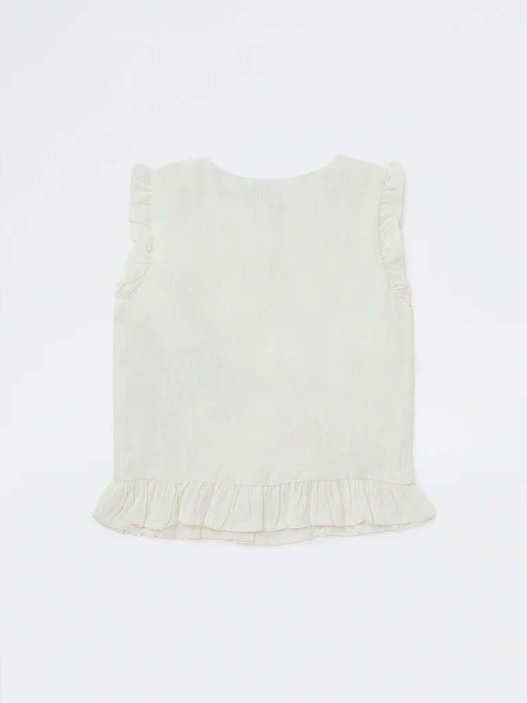 HOP Kids Girls Off-White Floral Embroidered Top - Image 4