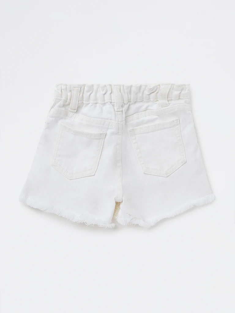 HOP Kids Girls Off-White Floral High-Rise Denim Shorts - Image 3