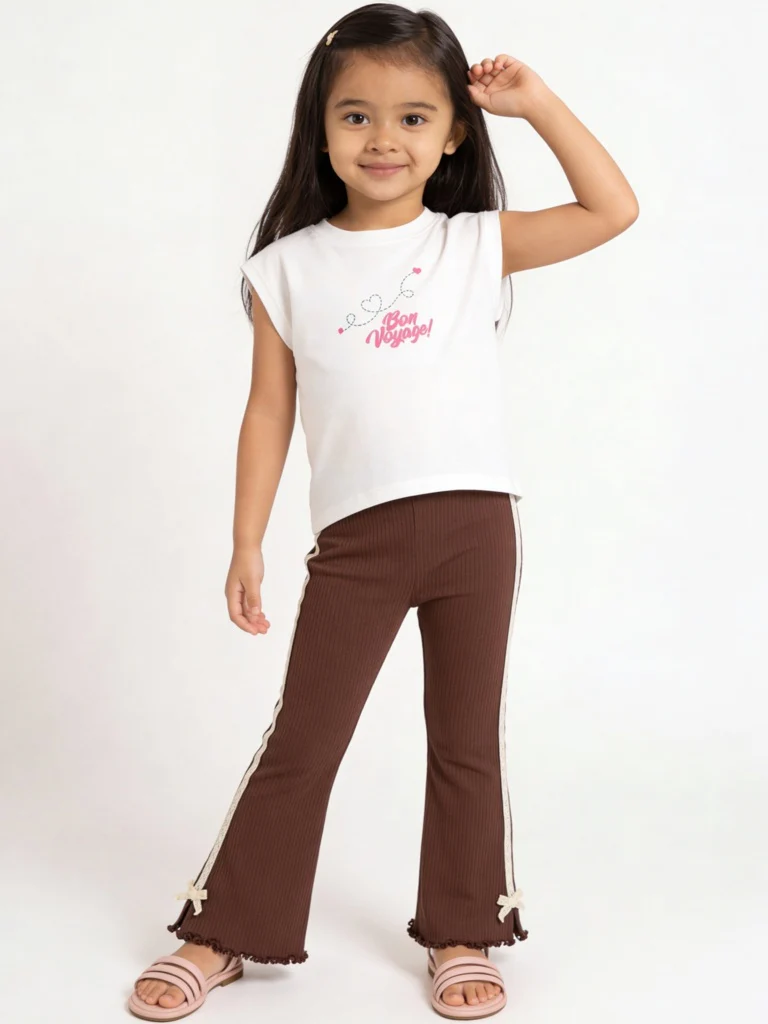 HOP Kids Girls Off-White Graphic Printed Cotton T-Shirt